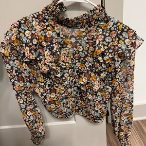 Zara sheer floral long sleeve blouse